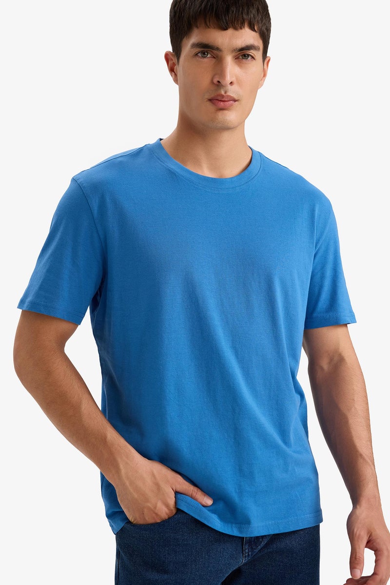 DeFacto Blue Man Regular Fit Crew Neck Short Sleeve T-shirt Casual - Image 3
